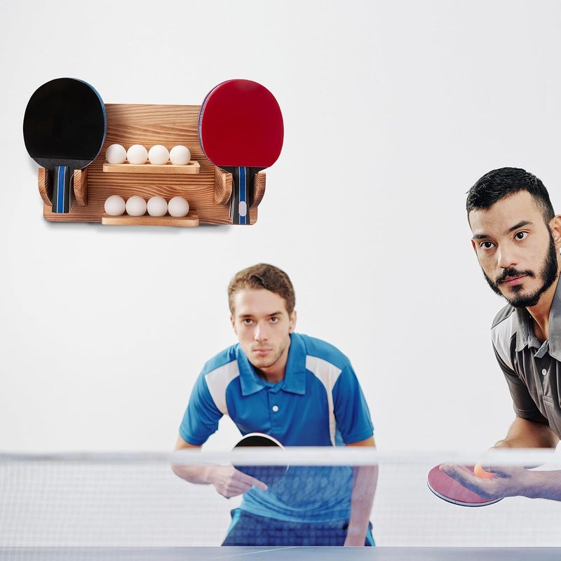 humberboat Ping Pong Paddle Storage Rack, Ping Pong Accessories Organizer Wall-Mount for 6 Paddles, 6 Pickleball Paddles and Balls, Pine Wood Table Tennis Racket Display for Game Room Bar Office Home - Image 3